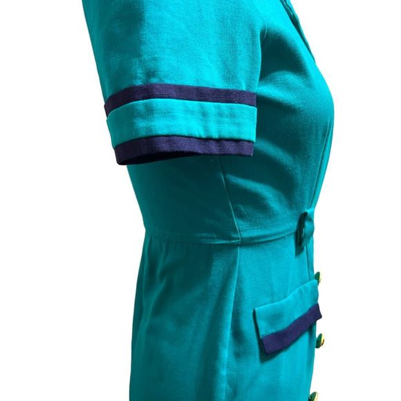 Vintage Green mini Pencil Dress 80s Button Up Sheath - Picture 6 of 8